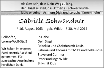 Traueranzeige von Gabriele Schwandner von Pegnitz-Zeitung